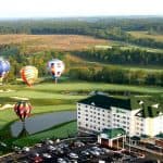 Holiday Inn at Blue Ridge Shadows aerial view with hot air balloons