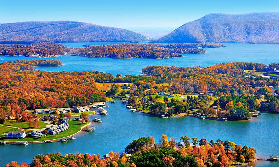 fall aerial smith mountain lake james roney